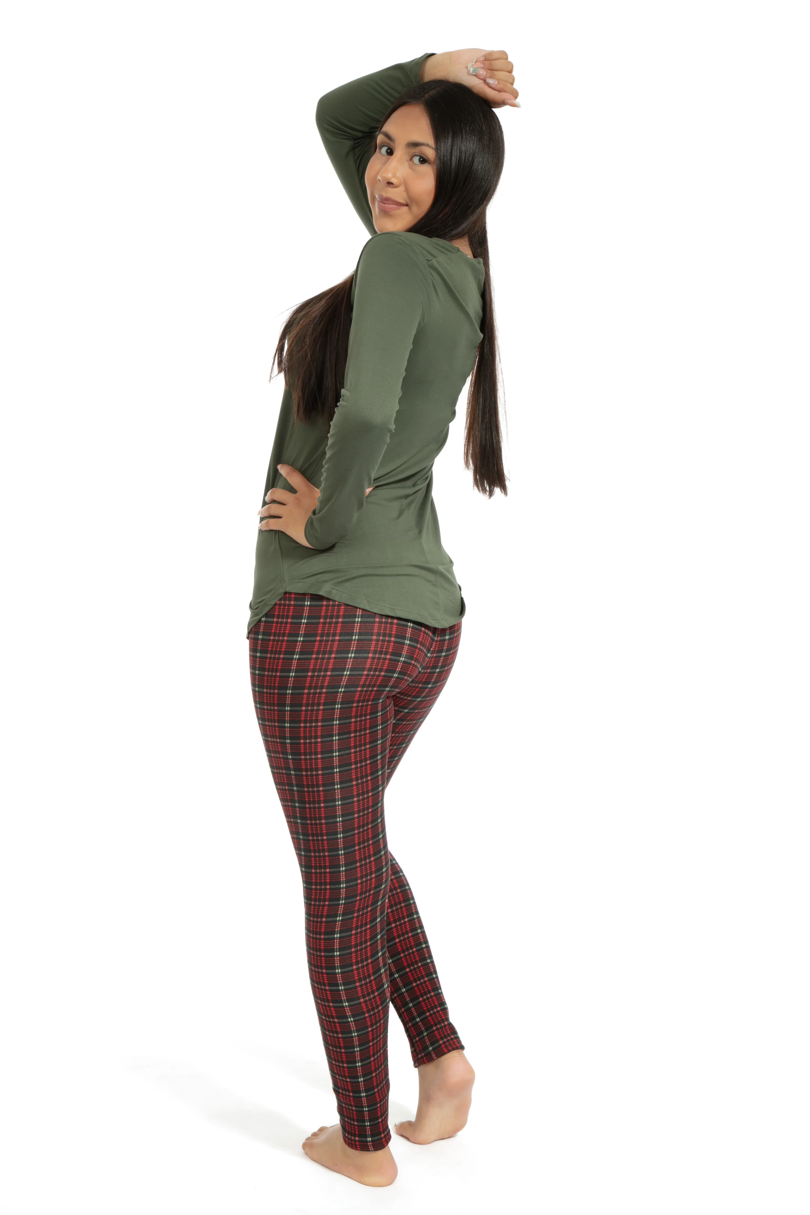 Reddish Plaid - Cozy Lined Leggings - Image 5