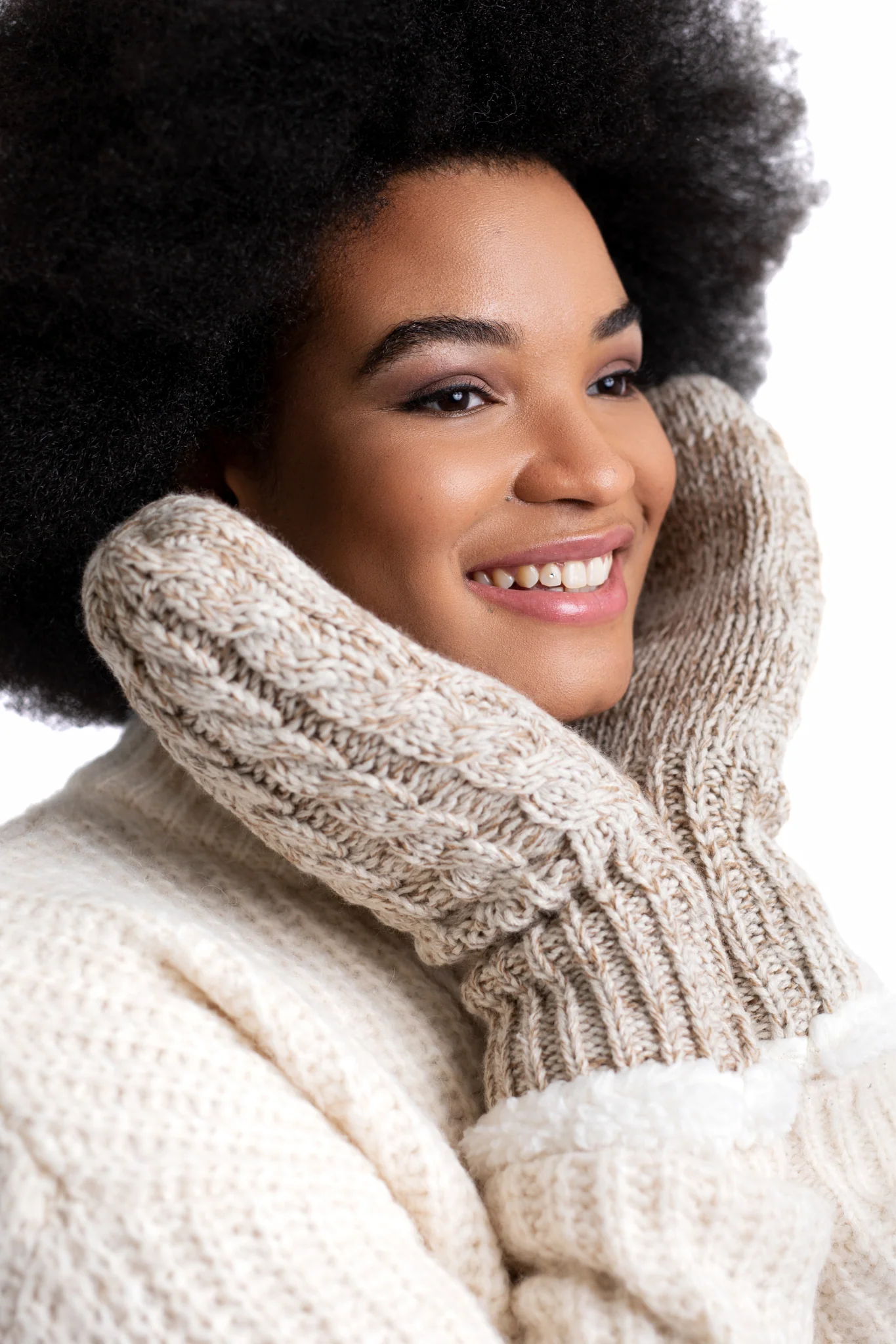 Beige - Cozy Lined Mittens - Image 3