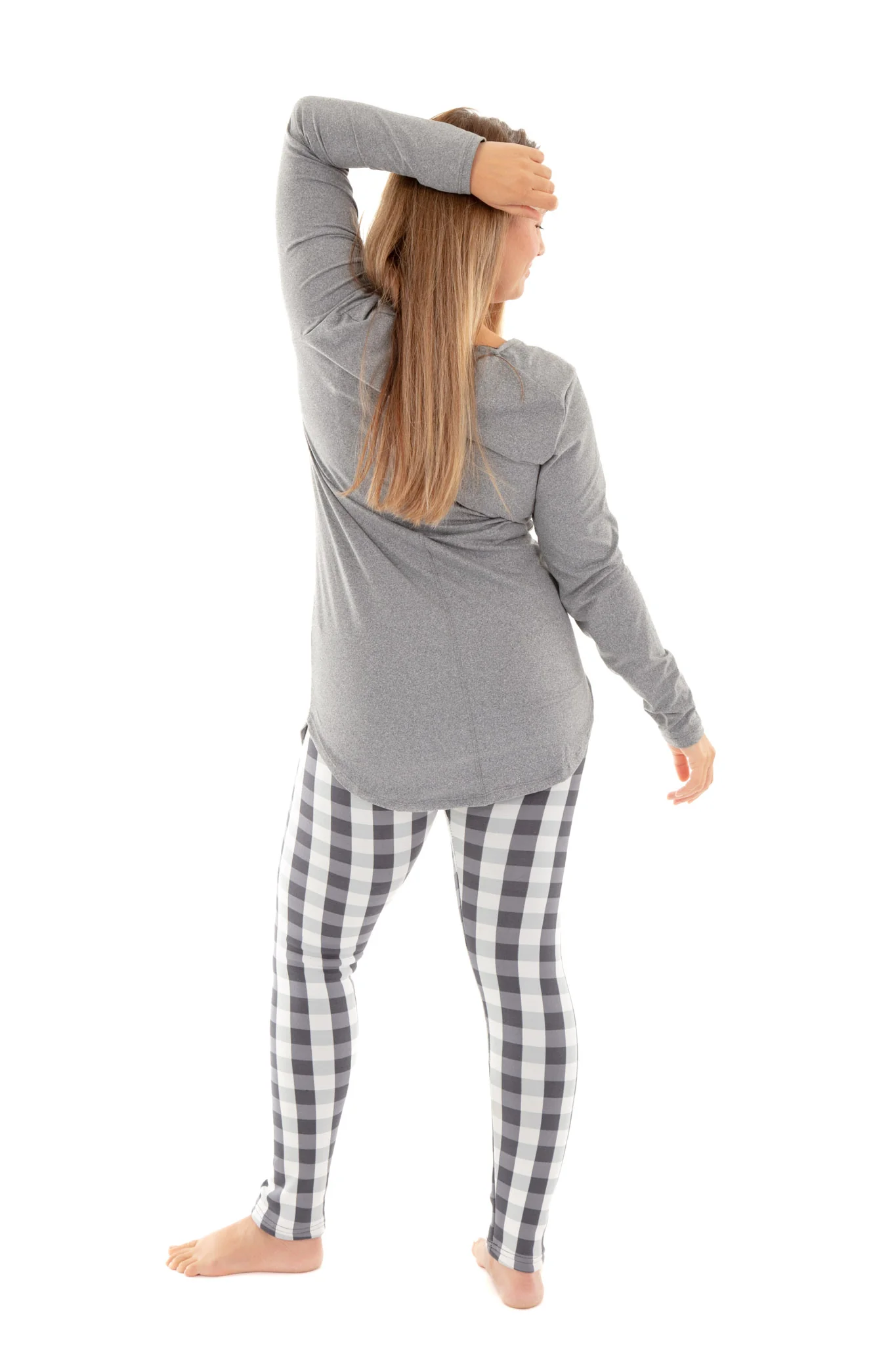 White & Gray Plaid - Cozy Lined Leggings - Image 3