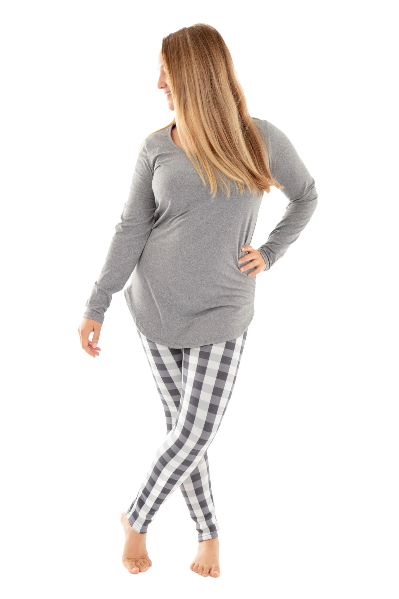 White & Gray Plaid - Cozy Lined Leggings - Image 4