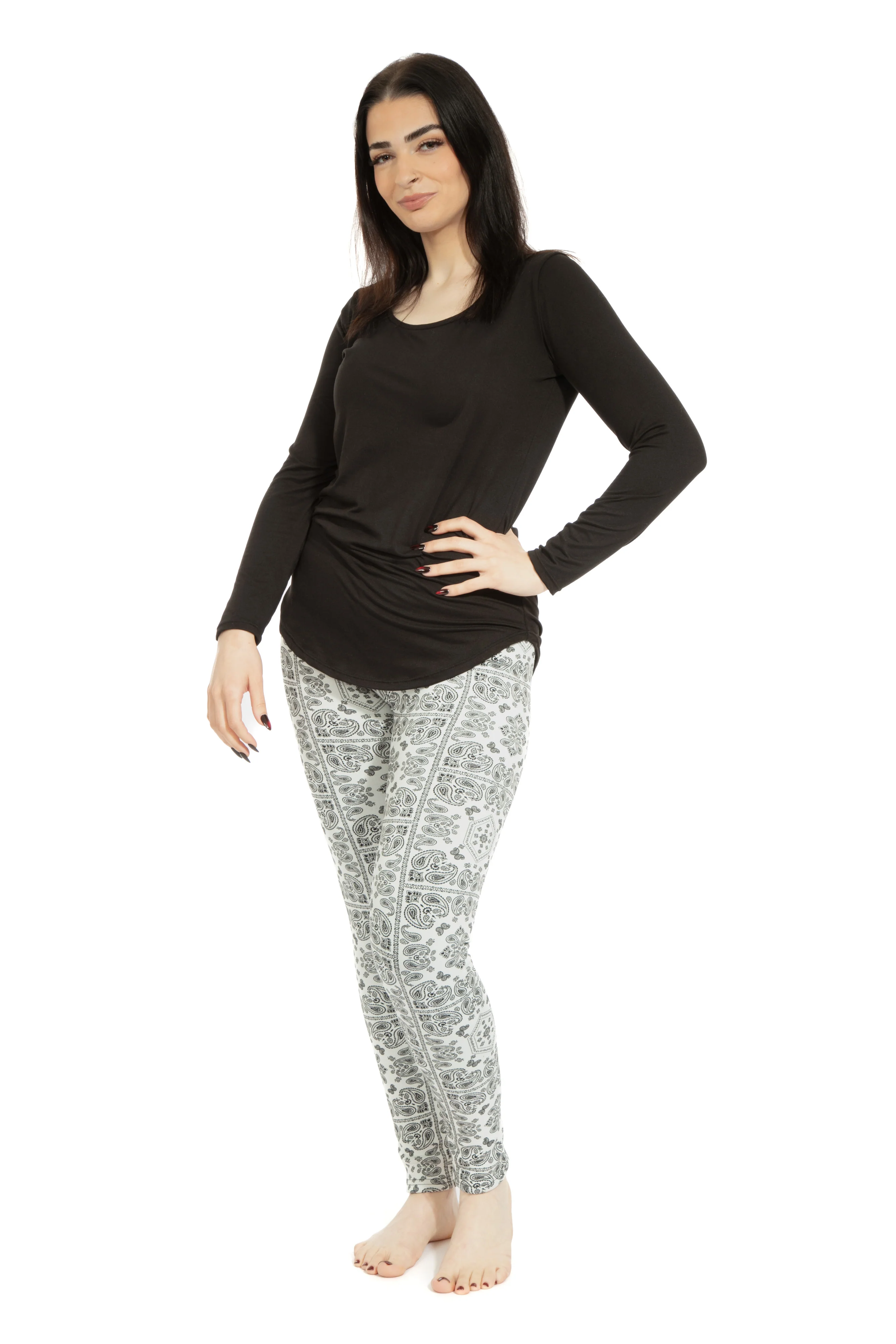 White Paisley- Cozy Lined Leggings - Image 2