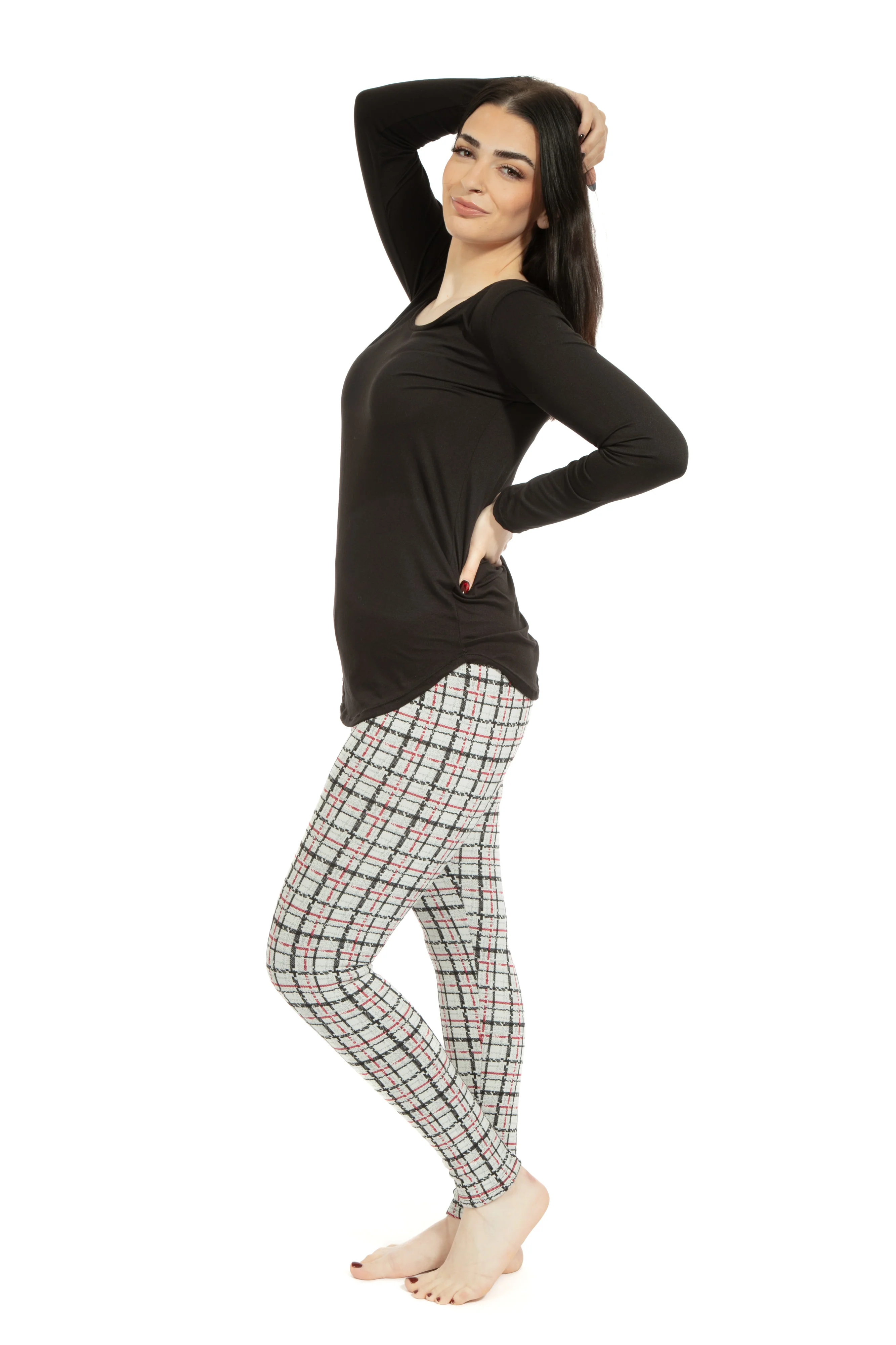 Light Gray Tartan - Cozy Lined Leggings - Image 5