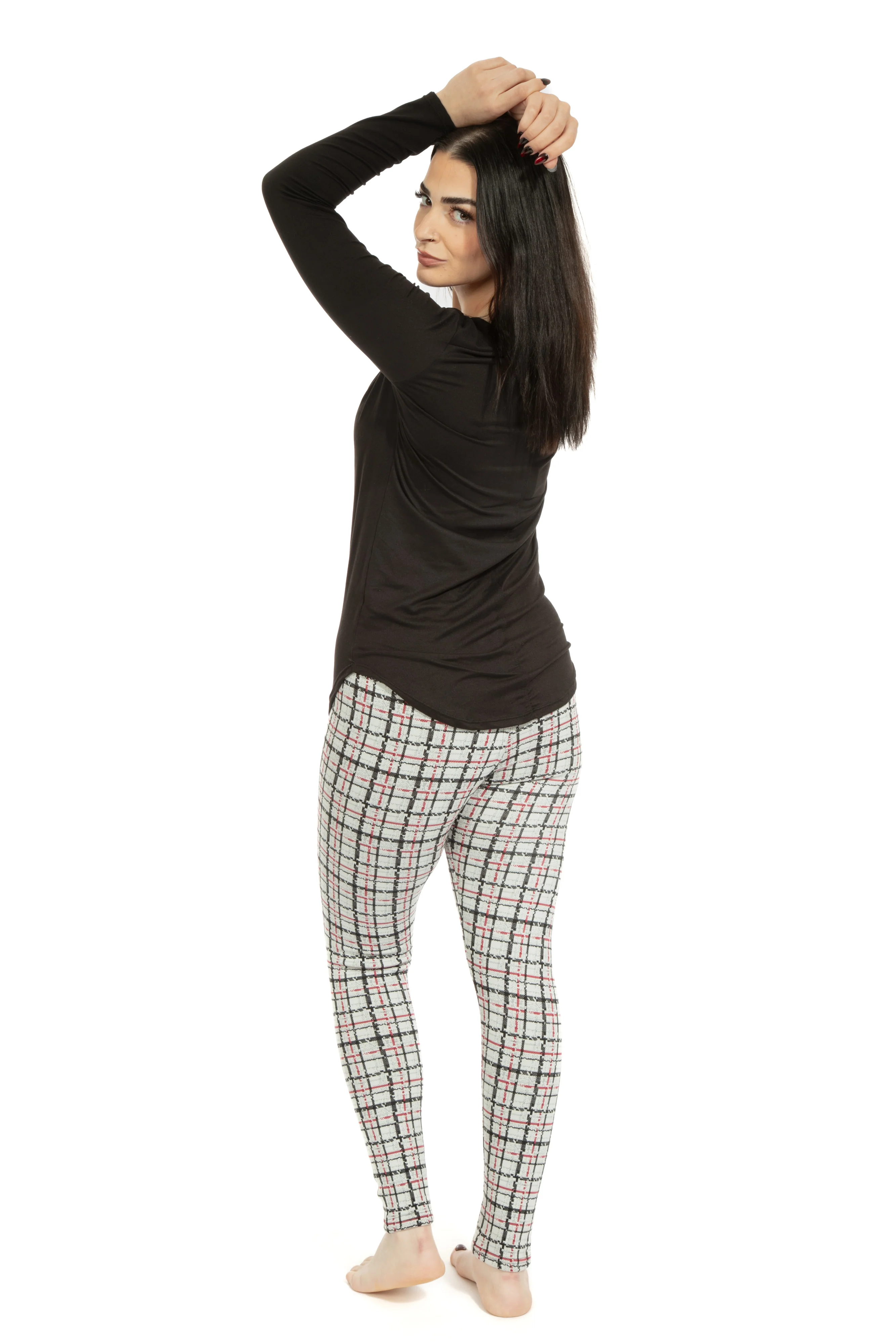 Light Gray Tartan - Cozy Lined Leggings - Image 7